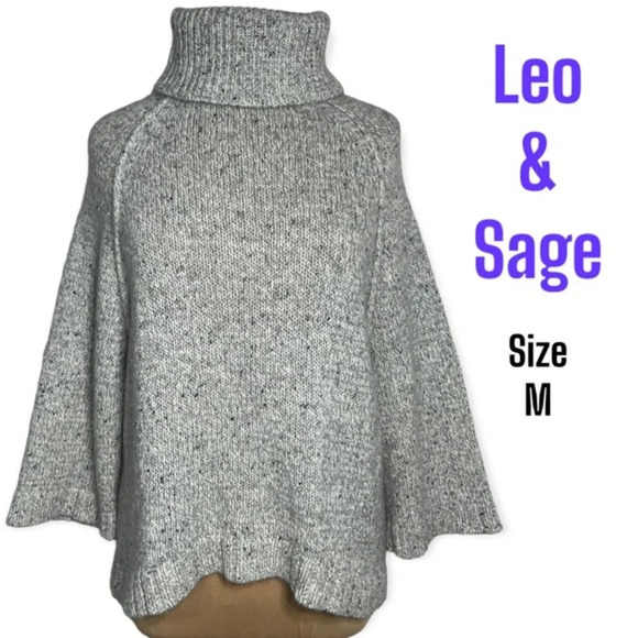 Leo & Sage wool blend oversized sweater gray black and white 90s y2k med - Picture 2 of 8